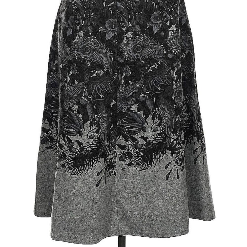 Talbots Peacock Floral Black and Gray A-Line Wool Blend Skirt